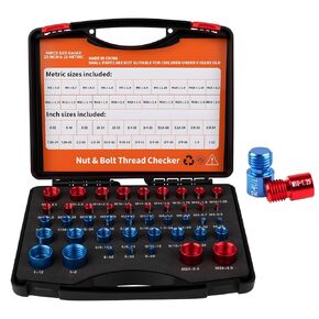 Nut and Bolt Thread Checker - 44 PCS Thread Gauges Set 23 SAE Inch & 21 Metric with Detachable Design & Etched Sizes in Foam Case, Ideal for Hard-to-Reach Areas, Quick Bolt Size Identification in Kuwait