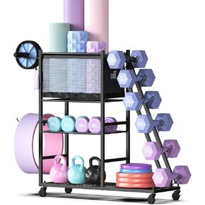 Mythinglogic Dumbbell Rack for Home Gym, Weight Rack for Dumbbells,Yoga Mat Holder for Yoga Mat and Kettlebells, Multifunctional Home Gym Storage Rack with Casters in Kuwait