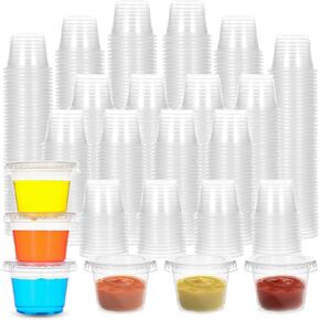 1000 قطعة من أكواب بلاستيكية للاستعمال مرة واحدة مع أغطية، أكواب بلاستيكية شفافة للصلصة والتوابل وصلصة السلطة وطلقات الجيلي والحفلات والمطاعم in Kuwait
