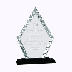 Personalized 9" Diamond Accent Engraved Glass Plaque Award, Custom Engraved Glass Awards Plaques and Trophies for Employee Appreciation, Recognition, Retirement in Kuwait