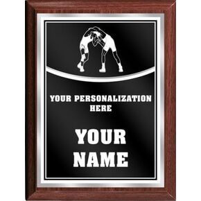 Crown Awards Wrestling Personalized Plaque Award, 6x8 Color Printed Metal Plate with Custom Engraving, Black with White Plaque On Wood Finish Prime in Kuwait