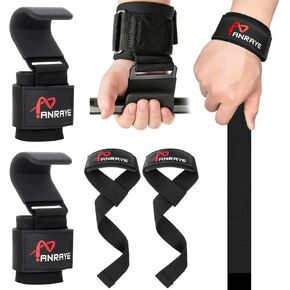 Weight Lifting Hooks & Wrist Straps Set – Lifting Hooks with Anti-Slip Grip, Adjustable Wrist Wraps for Weightlifting, Deadlifts, Powerlifting, Gym Straps for Men and Women, Black-Red in Kuwait