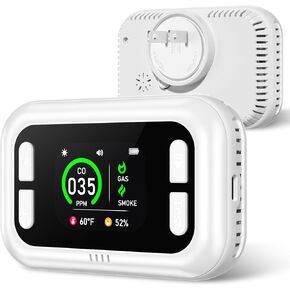 كاشف أول أكسيد الكربون 5 في 1، كاشف الغاز الطبيعي وكاشف الدخان مع إنذار مزدوج وبطارية مدمجة، قابس كاشف ثاني أكسيد الكربون (درجة الحرارة والرطوبة) للمنزل والسفر والتخييم (أبيض) in Kuwait