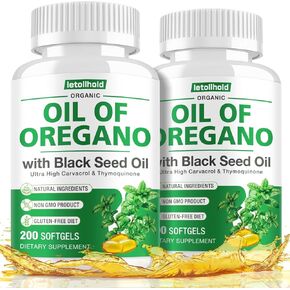 Oil of Oregano with Black Seed Oil, 400 Softgel Oregano Oil Oapsules Organic, High Carvacrol, Immune & Antioxidant Support in Kuwait
