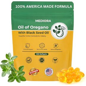 زيت الأوريجانو مع كبسولات زيت الحبة السوداء، 300 عدد، 2 في 1 كبسولات أوريجانو عضوية لدعم الجهاز الهضمي والمناعي، كارفاكرول وثيموكينون، نباتي، غير معدل وراثيًا، خالي من الغلوتين in Kuwait