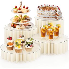 Homode Buffet Risers, 4PCS Food Risers for Buffet Table, Acrylic Risers Display Stands with Foldable Bases, Clear Dessert & Cake Stands, Tall Cylinder Stands for Party, Wedding, Event Decor in Kuwait