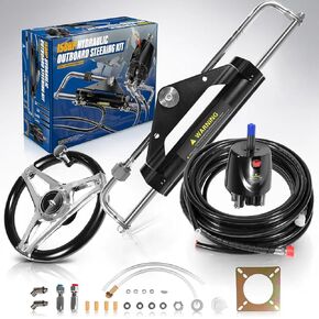 Marine Hydraulic Steering Kit for 150HP Outboard Engines – Includes 13" Plated Alloy Steering Wheel, Helm Pump, Cylinder, Cuttable 26.8ft Hoses – Fits Yamaha/Honda/Suzuki/Mercury/Bay Boats/Pontoon in Saudi Arabia