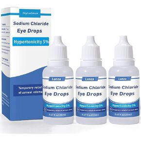 قطرات العين مفرطة التوتر من كلوريد الصوديوم بنسبة 5% - تخفيف وذمة القرنية والرؤية الباهتة، قطرات العين من كلوريد الصوديوم، خالية من الكحول، غير مهيجة، تركيبة لطيفة - 0.67 أونصة سائلة. أوز. (3 عبوات) in Kuwait