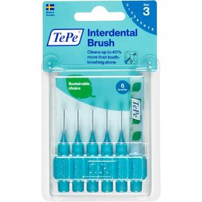 TePe Interdental Brush Original, Soft Dental Brush for Teeth Cleaning, Pack of 6, 0.6 mm, Medium Gaps, Blue, Size 3 in Kuwait
