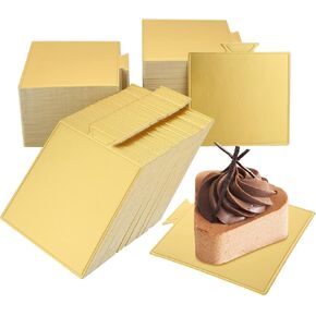 MNKNENG 200 قطعة من ألواح الكيك الصغيرة المربعة ذات قاعدة الكيك الذهبية المربعة، مقاس 3.5 بوصة، لوح الكعك الذهبي لعرض حلوى الموس والكب كيك in Kuwait