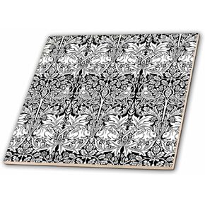 3dRose ct_219398_4 نمط William Morris Brer Rabbit Chintz باللون الأسود والأبيض، 12 بوصة in Kuwait