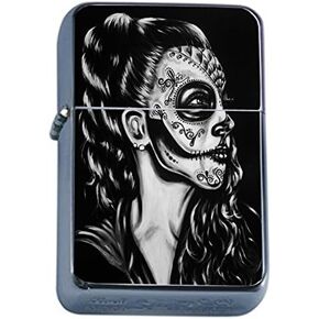 Flip Top Oil Lighter Sugar Skull D20 Day of the Dead Dia De La Muerto Includes Silver Case in Kuwait