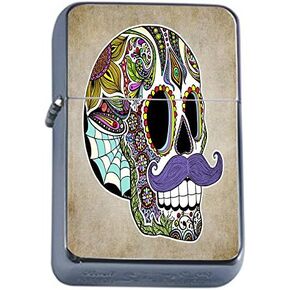 Flip Top Oil Lighter Sugar Skull D15 Day of the Dead Dia De La Muerto Includes Silver Case in Kuwait