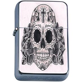 Flip Top Oil Lighter Sugar Skull D13 Day of the Dead Dia De La Muerto Includes Silver Case in Kuwait