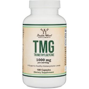 Double Wood Supplements TMG Trimethylglycine Supplement 1,000mg Per Serving, 180 Capsules (TMG Supplements for Homocysteine Control) Genuine TMG with Fishy Smell, Manufactured in The USA, Non-GMO in Kuwait