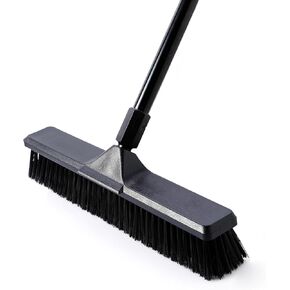 Eyliden Deck & Workshop 18" Push Broom - from Driveway to Patio, One Broom for Every Surface | 66" Adjustable Handle, Heavy-Duty Stiff Bristles Sweeper for Concrete Sidewalk Yard Garage & Snow, Black in Kuwait