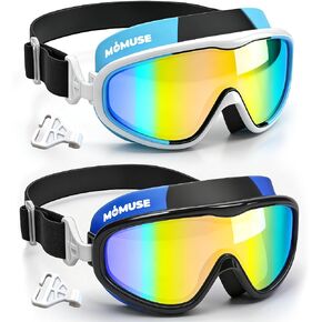 نظارات سباحة للأطفال من MOMUSE قطعتين مع حزام من القماش المريح، نظارات سباحة مع حماية من الأشعة فوق البنفسجية وعدسات مضادة للضباب، نظارات مضادة للتسرب ورؤية واسعة لحمام السباحة والشاطئ للأطفال الصغار في سن المراهقة والأولاد والبنات 3-14 in Kuwait