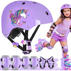 خوذة دراجة للأطفال للبنات، خوذات يونيكورن للأطفال قابلة للتعديل مع وسادات للركبة ومجموعة واقيات للمعصم ووسادات للكوع in Kuwait