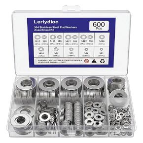 600 PCS Flat Washers for Screws and Bolts, 304 Stainless Steel Flat Washers Assortment Kit, 7 Sizes (M3 M4 M5 M6 M8 M10 M12) for Industrial and Home Use in Saudi Arabia