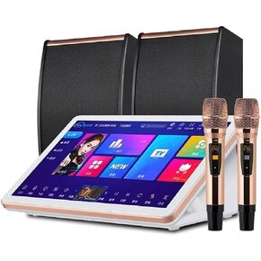 Karaoke System Desktop KTV Player, Capacitive Touch Screen Karaoke Machine with Wireless Microphone, Power Amplifier Function (White) in Kuwait