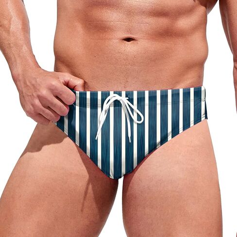 Mens Swim Trunks Sexy Strips Print Low Rise Triangle Swim Briefs Soft Comfort Quick Dry Breathable Drawstring Bathing Suits in Saudi Arabia