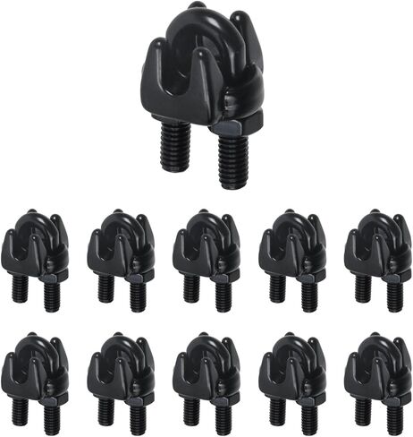 10 عبوات 1/8 بوصة M3 316 مشبك كابل سلك من الفولاذ المقاوم للصدأ، مشبك سلك حبل تثبيت على شكل حرف U، يستخدم للتزوير، أنظمة الدرابزين المؤقتة واللافتات المعلقة (M3، أسود) in Kuwait