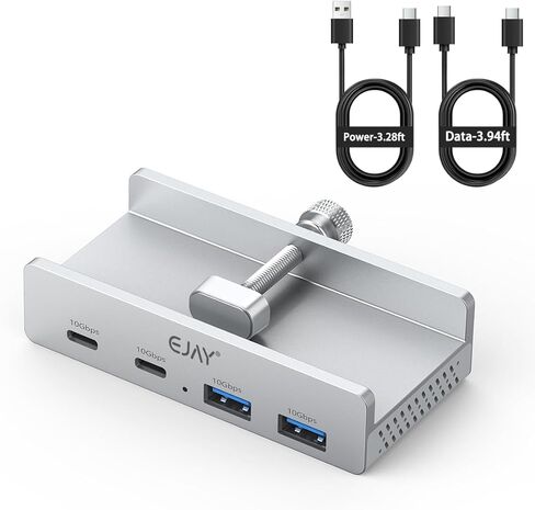 EJAY 4Ports 10Gbps USB-C HUB USB3.2 Clamp USB HUB Splitter,Mountable USB-C Adapter with Data & Power Cable for iMac 2021 and later-10Gbps (BJ-2A2C-BK) (Black) in Kuwait
