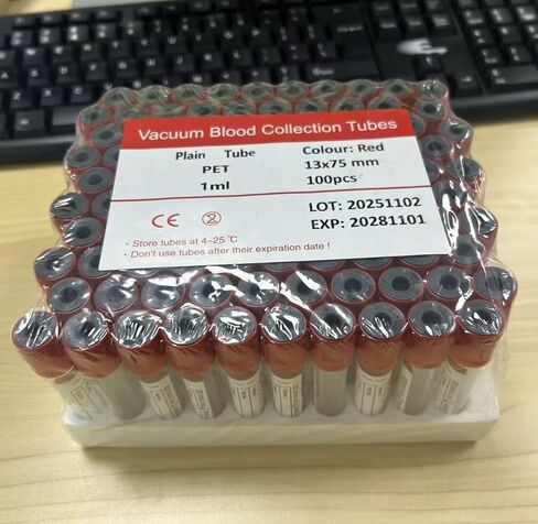 100-Pack 5ml Plain Vacuum Sealed Tube, No Additive, Professional-Grade Vacuum Sealed Specimen Tubes with Red Cap for Laboratory, Pet, Clinical Use, Lab Supplies in Saudi Arabia
