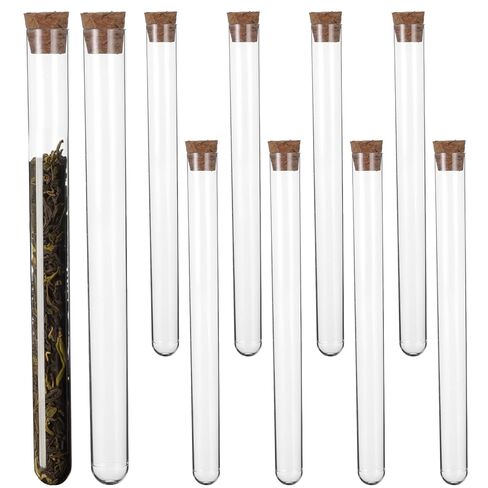 10 Pcs Plastic Test Tubes with Cork Stoppers, 15x150mm 15ml, Clear Vials with Seal Cap Container Transparent Test Tubes with Cork Stoppers for Jewelry Seed Beads Powder Spice Liquid Storage in Saudi Arabia