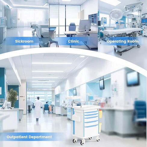 عربة طبية مع ملحقات الطوارئ - لوحة الإنعاش القلبي الرئوي، عمود IV، حامل O2، سلة المهملات، عربة رعاية 5 أدراج مع فواصل للمستشفى، العيادة، المختبر in Kuwait