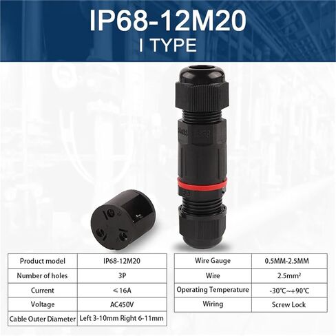 IP68 Waterproof Wire Connector Cable Adapter 3-10mm/6-11mm Outdoor Socket Waterproof Straight Screw Fixing Connectors in Kuwait