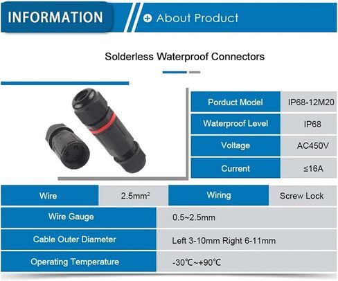 IP68 Waterproof Wire Connector Cable Adapter 3-10mm/6-11mm Outdoor Socket Waterproof Straight Screw Fixing Connectors in Kuwait