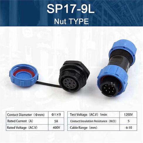 SP17 Back Nut Connector Male Female Cable IP68 Waterproof 2/3/4/5/7/9/10 Pins Socket Welding Type(SP17-7L) in Kuwait