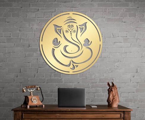 Metal Gold Ganesha Wall Decor, 14" Ganesha Statutes, Ganesha Decoration, Ganesh Statute, Ganesha Metal Wall Art, Ganapati Decorations, Hindu Wall Art and Decor, Indian Wall Decor, Elephant Decor, in Kuwait