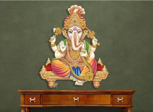 Metal Gold Ganesha Wall Decor, 14" Ganesha Statutes, Ganesha Decoration, Ganesh Statute, Ganesha Metal Wall Art, Ganapati Decorations, Hindu Wall Art and Decor, Indian Wall Decor, Elephant Decor, in Kuwait