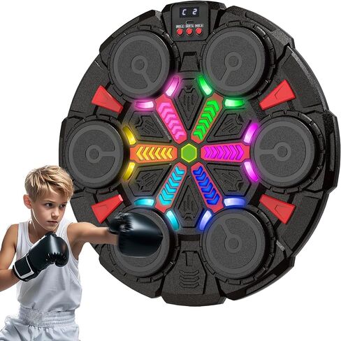Music Boxing Machine for Kids and Adults,Bluetooth Wall Mounted Punching Pad with Gloves,Rhythm Lights&Two-Player Battle Home Gym Equipment,Sport Toys Gifts for Men Boy Girl Teen 6,7,8,9,10+ Year Old in Kuwait