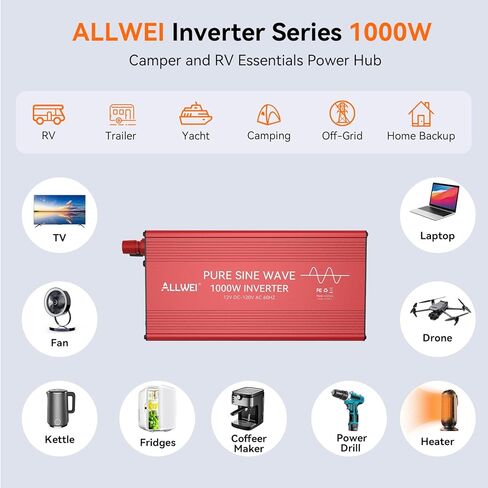 Allwei 2000W Pure Geb Wave Inverter 12V DC إلى محول AC 110V ، Surge 4000W ، 2 مآخذ AC ، شاشة LCD ، عولات الطاقة للمركبات ، RV ، الشاحنة ، المنزل ، العاكس الطاقة الشمسية وخارج الشبكة ، وحدة تحكم عن بُعد in Kuwait