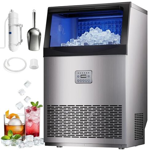 Commercial Ice Maker, 110lbs/24H, 33lbs Storage Ice Maker Machine for Business, 50 Cubes in 7-14Mins, Under Counter Ice Maker, Stainless Steel Ice Makers for Cafe Bar Restaurant Beverage Shops in Kuwait