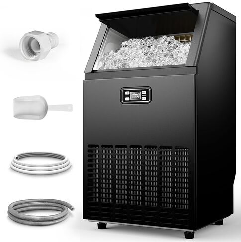 Commercial Ice Maker, Producing 100 Lbs/Day, 45 Cubes in 15 Minutes, Under Counter Ice Maker with 33 Lbs Storage, Self-Cleaning, Timer, Ideal for Home, Bar, or Cafe (Commercial Grade, Black) in Kuwait