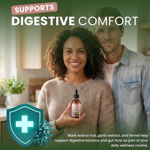 قطرات سائلة للتنظيف العشبي من ريسيليا - مستخلص الجوز الأسود والشيح مع بذور اليقطين والثوم والكركم - صبغة نباتية خالية من الكحول لدعم الصحة الهضمية واليومية، 2 أونصة سائلة in Kuwait