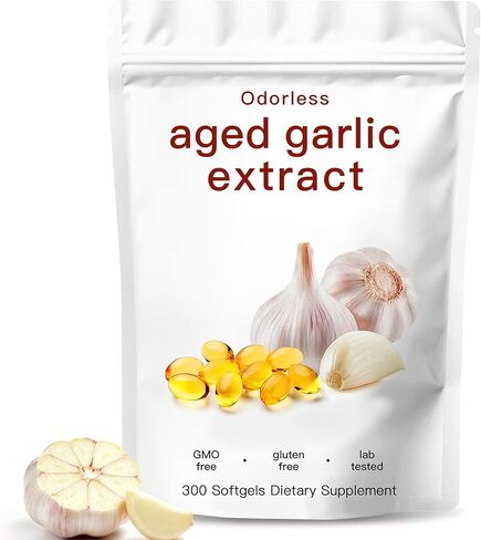 Aged Garlic Extract,Odorless Organic Garlic Capsules for Heart & Immune Antioxidant Supplements,Vegetarian,Non-GMO,Gluten-Free, All-Natural,300 Softgels in Kuwait