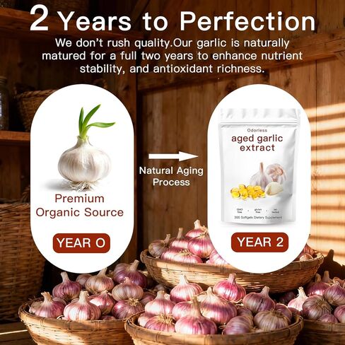Aged Garlic Extract,Odorless Organic Garlic Capsules for Heart & Immune Antioxidant Supplements,Vegetarian,Non-GMO,Gluten-Free, All-Natural,300 Softgels in Kuwait
