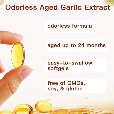 Aged Garlic Extract,Odorless Organic Garlic Capsules for Heart & Immune Antioxidant Supplements,Vegetarian,Non-GMO,Gluten-Free, All-Natural,300 Softgels in Kuwait