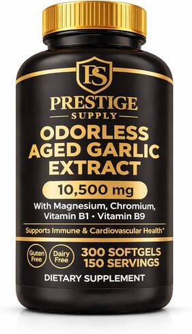 2026 Aged Garlic Extract, 10500mg Odorless Garlic Supplements with Magnesium, Chromium, B1 & B9, Supports Immune Health & Heart Function & High Blood Pressure | 2 Years Matured | 300 Softgels in Saudi Arabia