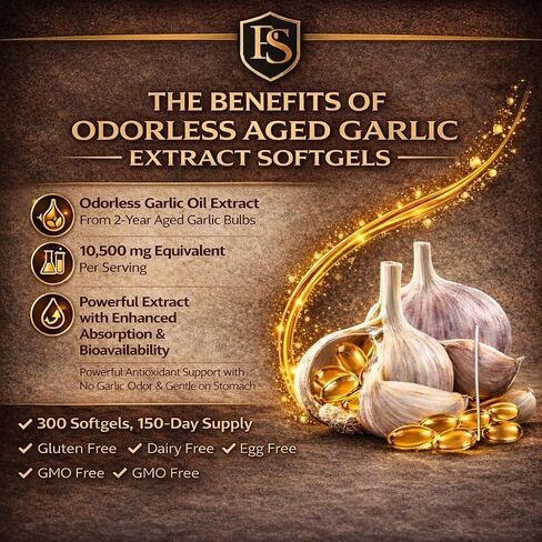 2026 Aged Garlic Extract, 10500mg Odorless Garlic Supplements with Magnesium, Chromium, B1 & B9, Supports Immune Health & Heart Function & High Blood Pressure | 2 Years Matured | 300 Softgels in Saudi Arabia