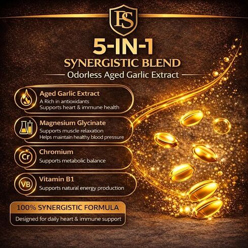 2026 Aged Garlic Extract, 10500mg Odorless Garlic Supplements with Magnesium, Chromium, B1 & B9, Supports Immune Health & Heart Function & High Blood Pressure | 2 Years Matured | 300 Softgels in Saudi Arabia