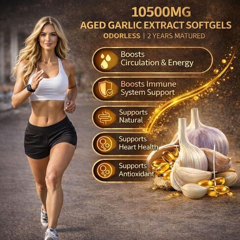 2026 Aged Garlic Extract, 10500mg Odorless Garlic Supplements with Magnesium, Chromium, B1 & B9, Supports Immune Health & Heart Function & High Blood Pressure | 2 Years Matured | 300 Softgels in Saudi Arabia