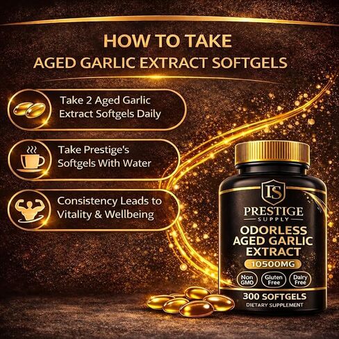 2026 Aged Garlic Extract, 10500mg Odorless Garlic Supplements with Magnesium, Chromium, B1 & B9, Supports Immune Health & Heart Function & High Blood Pressure | 2 Years Matured | 300 Softgels in Saudi Arabia