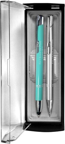 G.T. Luscombe, For I Know the Plans, Inspirational Adoration, Black Ink Ballpoint Pen with Cushioned Screen Tip & Mechanical Pencil, Acrylic Case Boxed 3-Piece Set, Silvertone & Teal Blue in Saudi Arabia