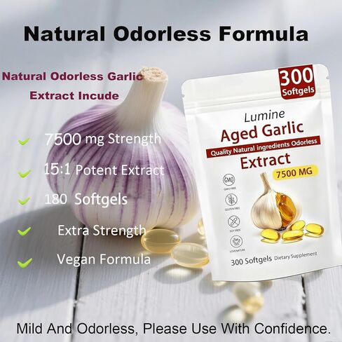 لومين مستخلص الثوم المعمر عديم الرائحة - - Lemeli مستخلص الثوم المعمر 300 كبسولة هلامية | عضوي، غير معدّل وراثيًا، خالي من الغلوتين | يدعم صحة المناعة in Kuwait